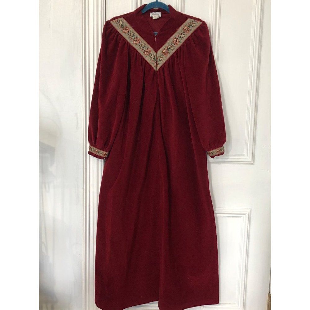 Vintage Vanity Fair Robe Tam M Burgundy Soft Zip Collar Homemade Upholstery Deta